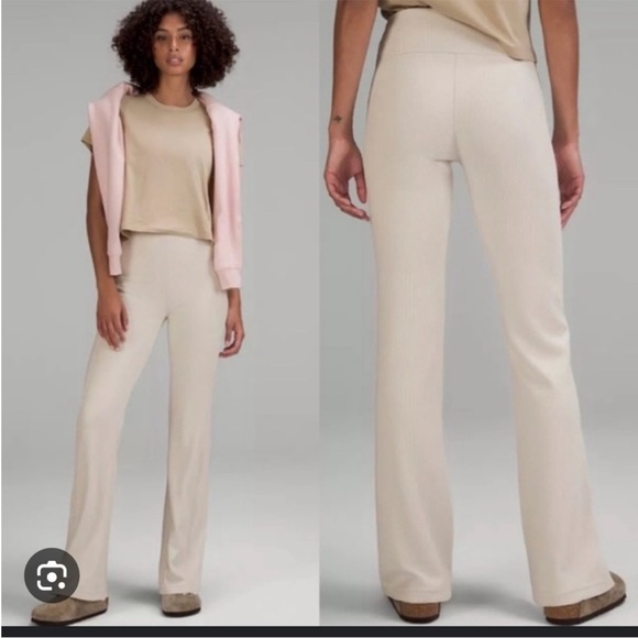 Lululemon Brushed Softstreme Ribbed Zip Flare Pant 32.5" size 2 White Opal - Picture 9 of 11